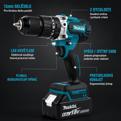 Aku vrtačka/šroubovák Makita 18 V Brushless se 2 bateriemi
