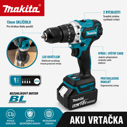 Aku vrtačka/šroubovák Makita 18 V Brushless se 2 bateriemi
